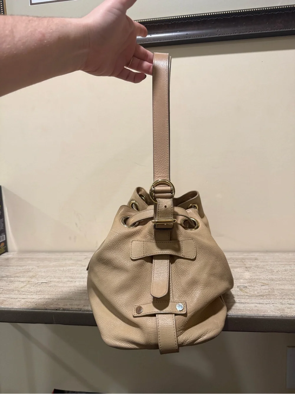 Jimmy Choo Beige Ramona Leather Shoulder Bag with Gold Hardware